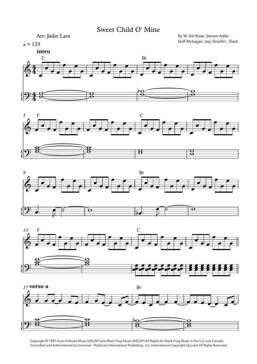 Sweet Child O' Mine Sweet Child O' Mine Easy Piano scores gallery preview page 1