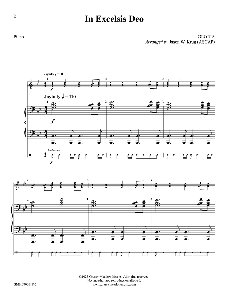 In Excelsis Deo – piano accompaniment to 8 bell version Handbell Choir scores gallery preview page 2