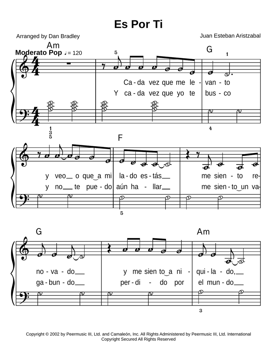 Es Por Ti Easy Piano scores gallery preview page 1