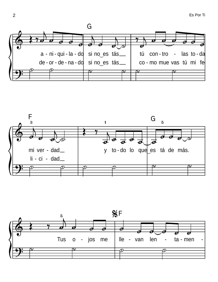 Es Por Ti Easy Piano scores gallery preview page 2