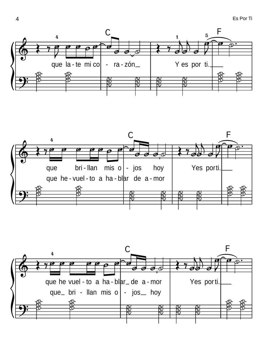 Es Por Ti Easy Piano scores gallery preview page 4