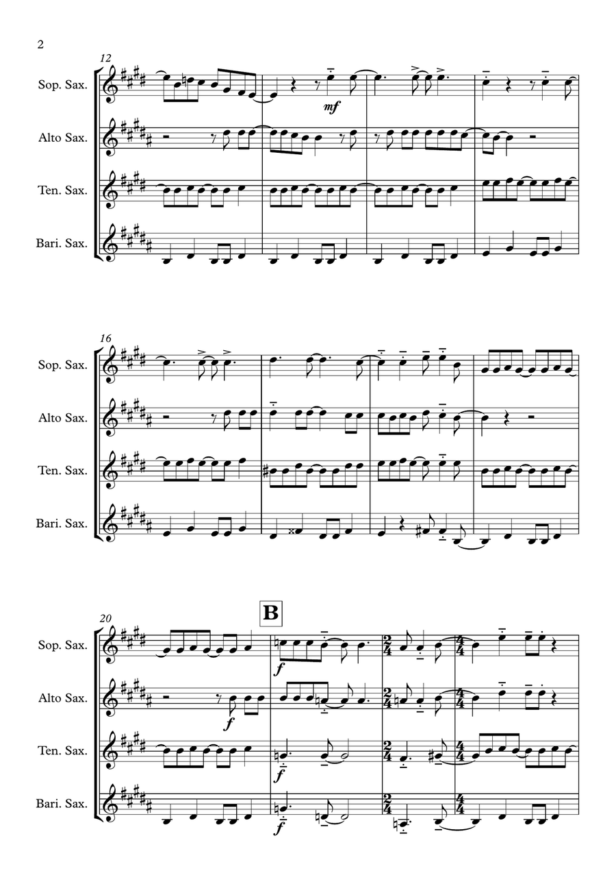 Paradise By The Dashboard Light Saxophone Quartet scores gallery preview page 2