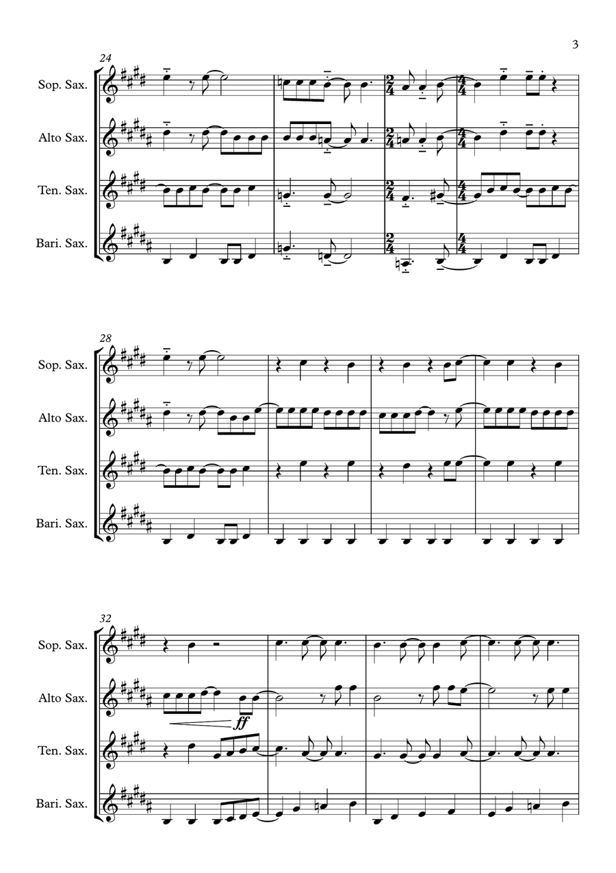 Paradise By The Dashboard Light Saxophone Quartet scores gallery preview page 3