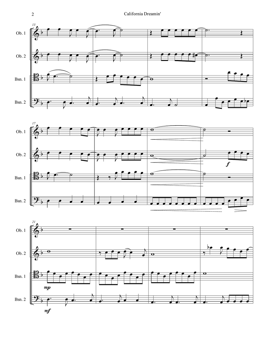 California Dreamin' California Dreamin' Woodwind Quartet scores gallery preview page 2