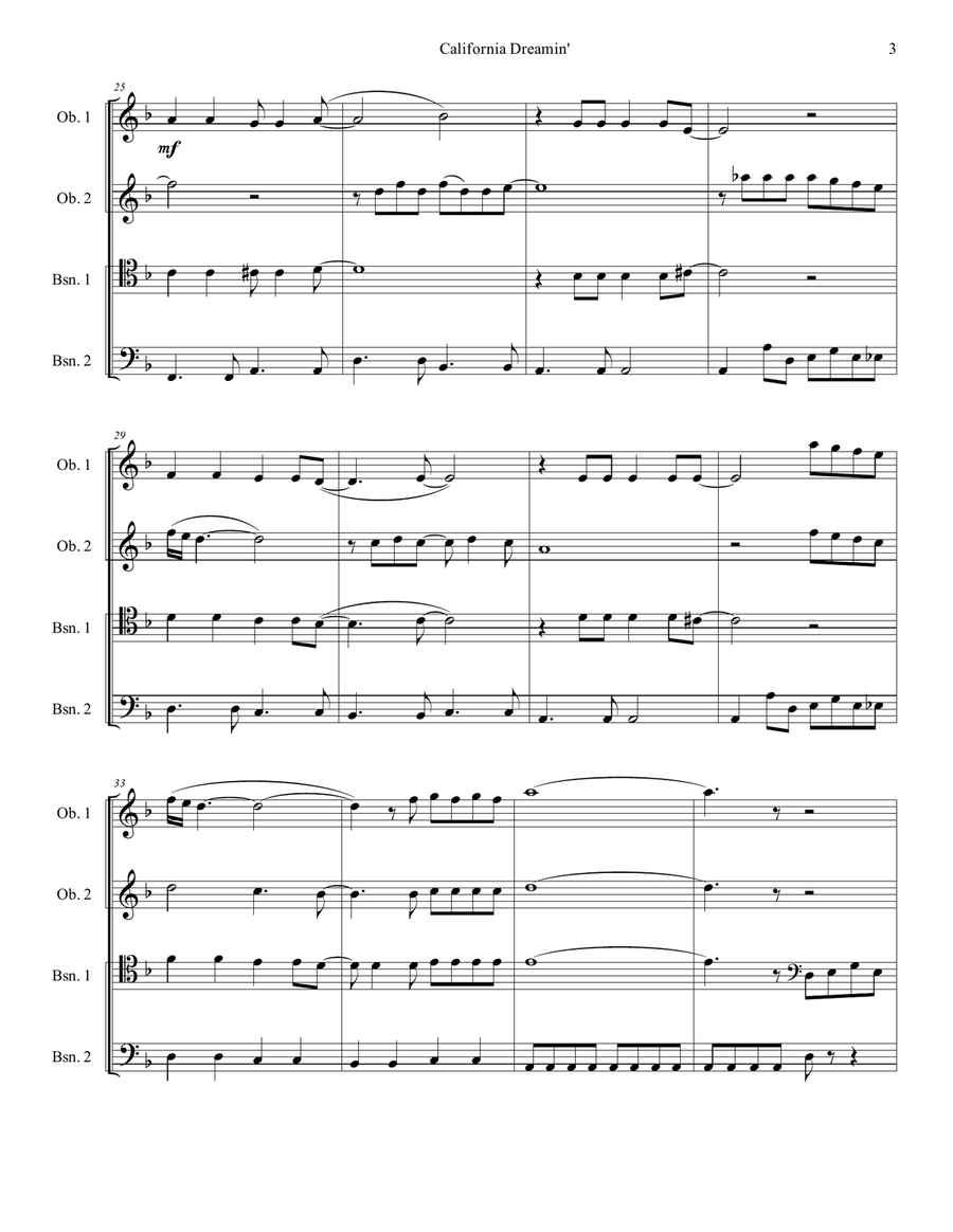 California Dreamin' California Dreamin' Woodwind Quartet scores gallery preview page 3