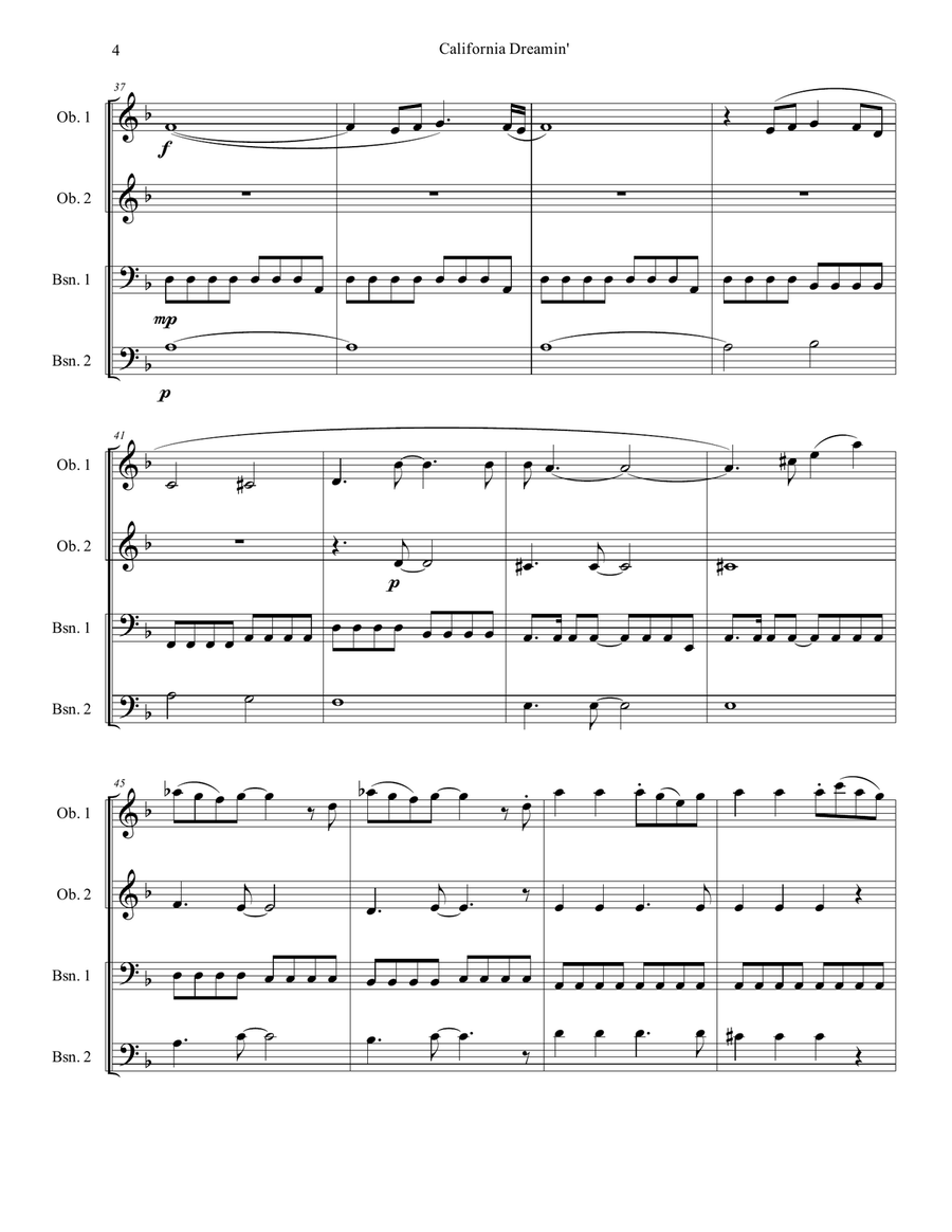California Dreamin' California Dreamin' Woodwind Quartet scores gallery preview page 4