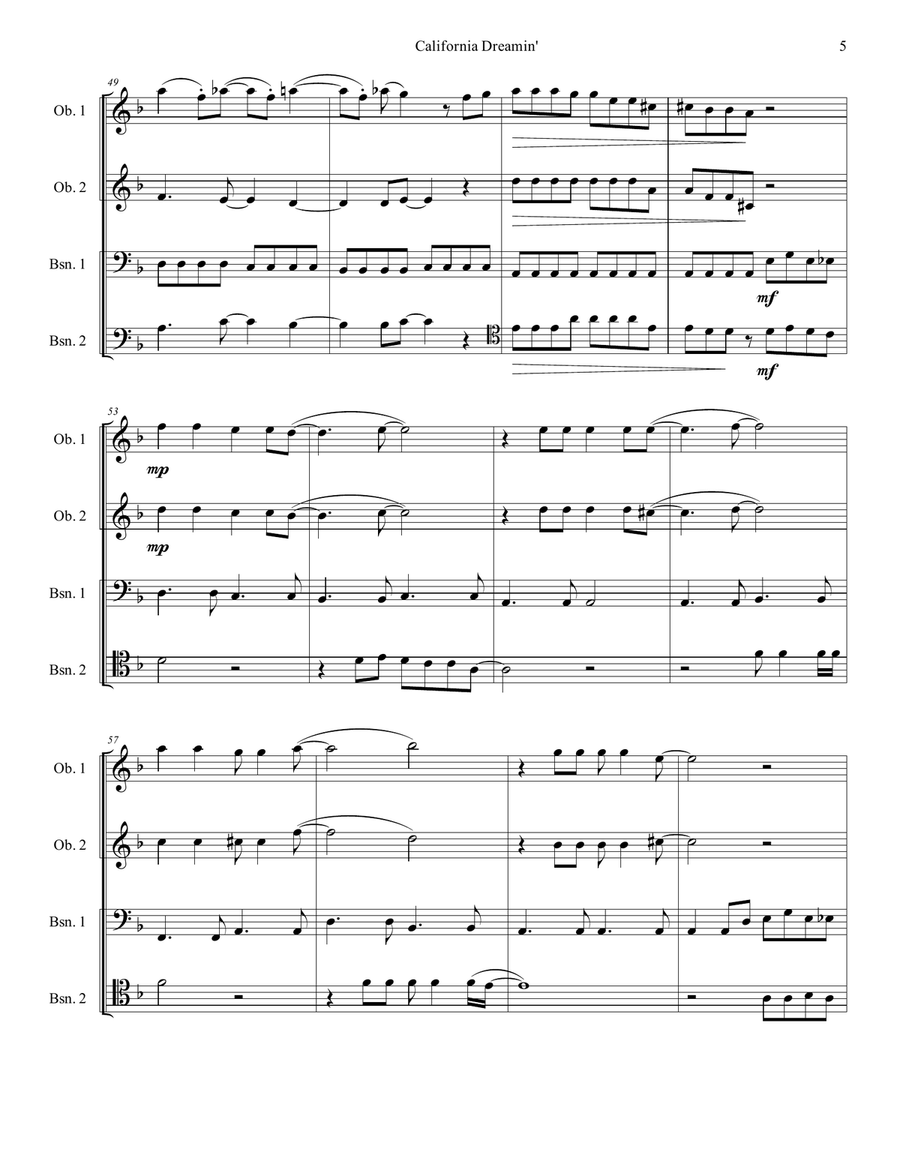 California Dreamin' California Dreamin' Woodwind Quartet scores gallery preview page 5