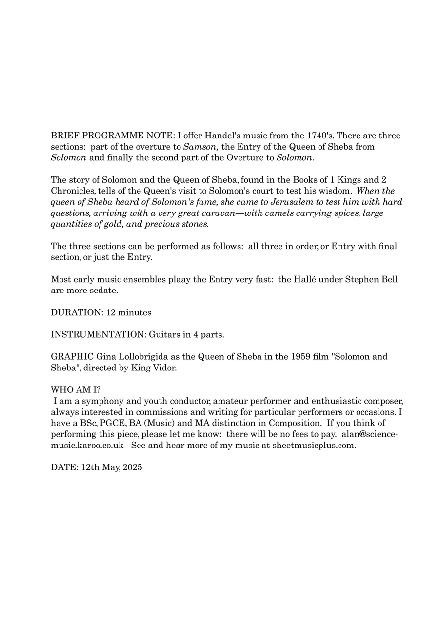 ENTRY OF THE QUEEN OF SHEBA and MORE Guitar Ensemble scores gallery preview page 2