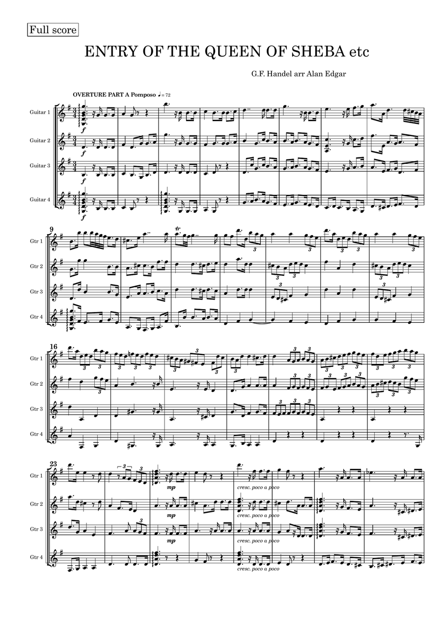 ENTRY OF THE QUEEN OF SHEBA and MORE Guitar Ensemble scores gallery preview page 3