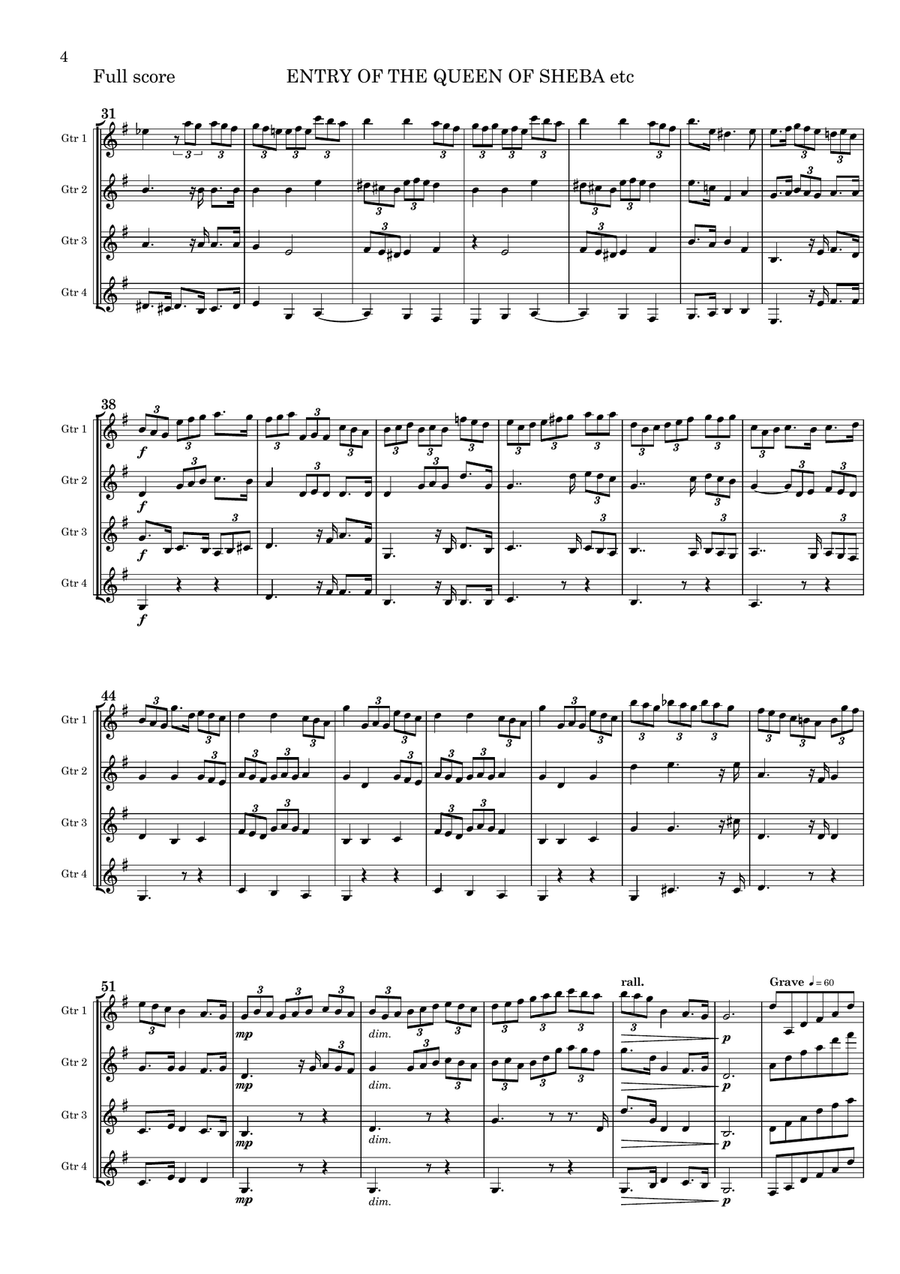 ENTRY OF THE QUEEN OF SHEBA and MORE Guitar Ensemble scores gallery preview page 4