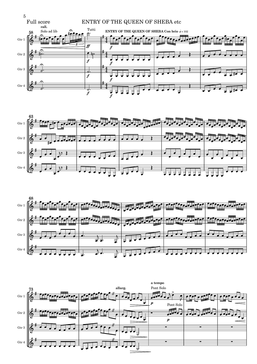 ENTRY OF THE QUEEN OF SHEBA and MORE Guitar Ensemble scores gallery preview page 5