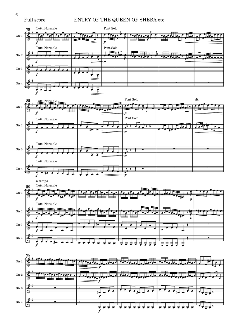 ENTRY OF THE QUEEN OF SHEBA and MORE Guitar Ensemble scores gallery preview page 6