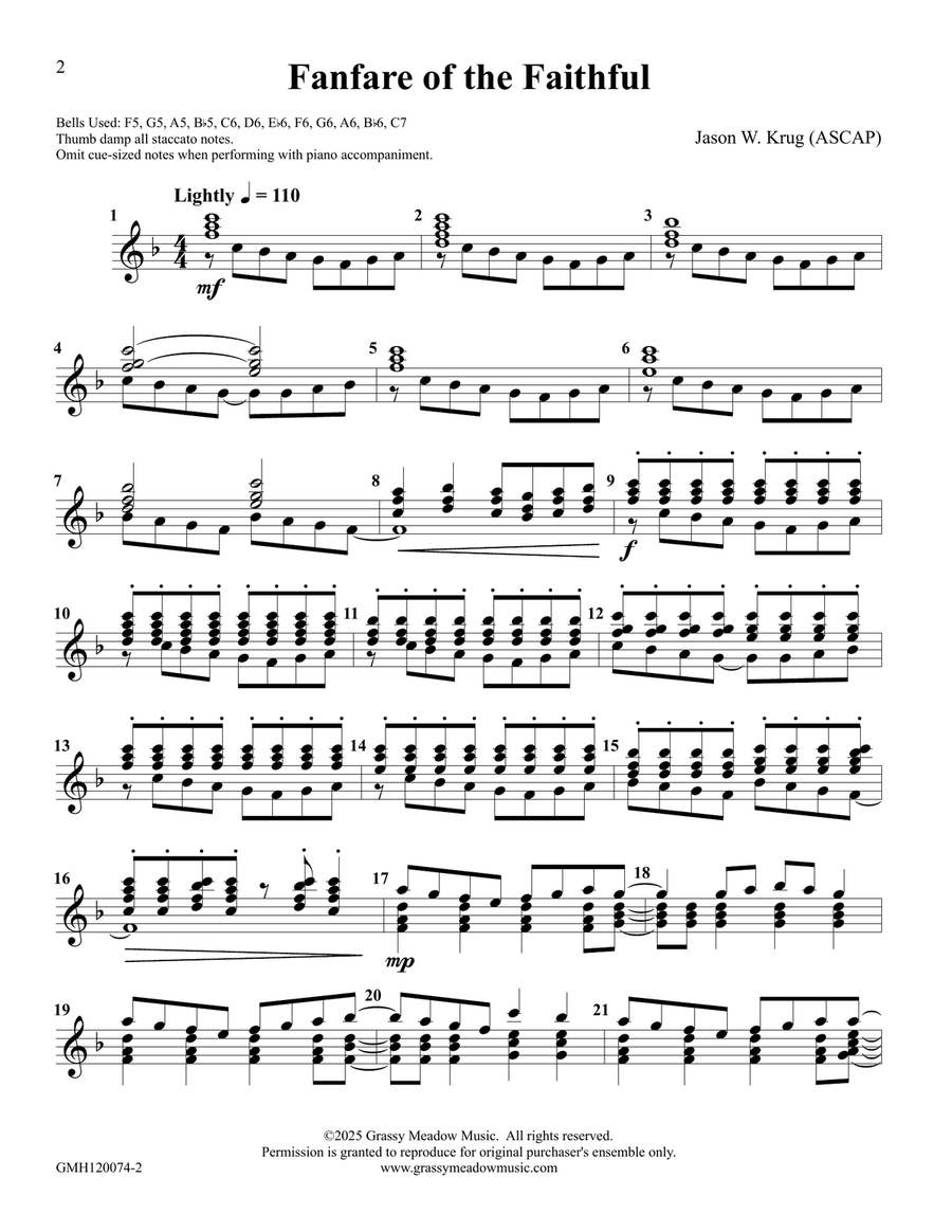 Fanfare of the Faithful for 12 handbells Handbell Choir scores gallery preview page 2
