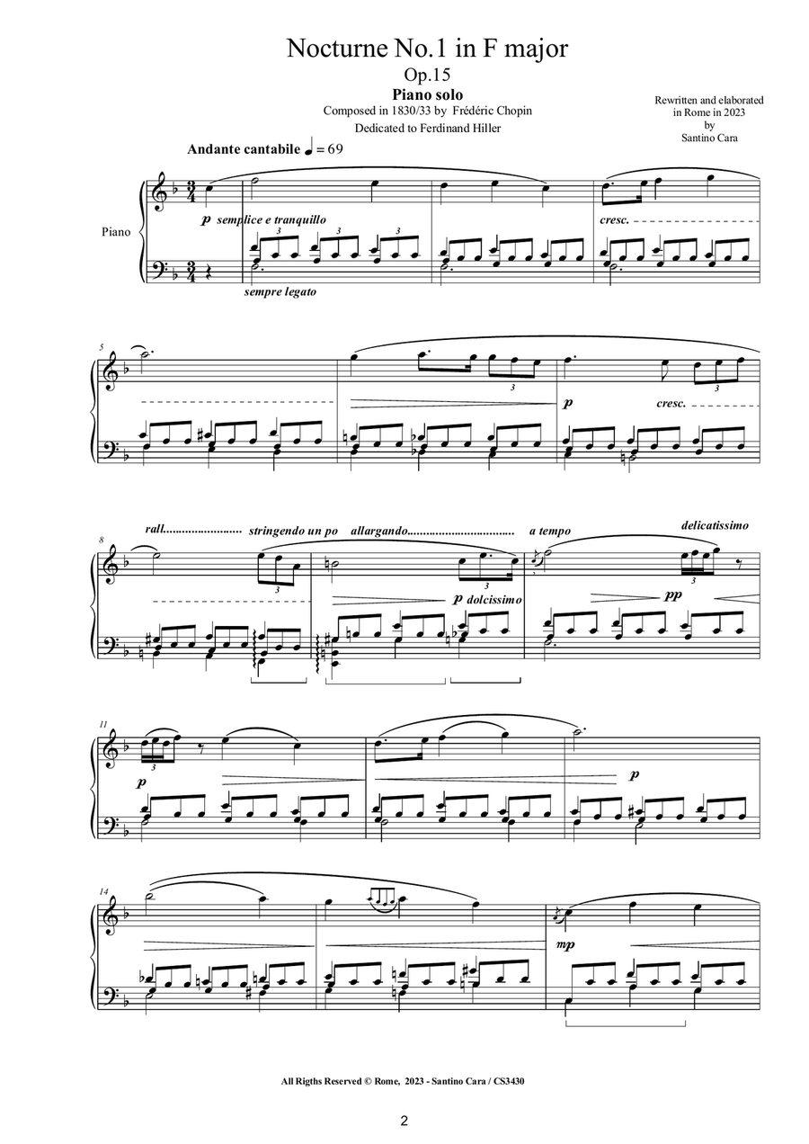 Chopin - Nocturne No.1 in F major Op.15 for Piano Piano Solo scores gallery preview page 2