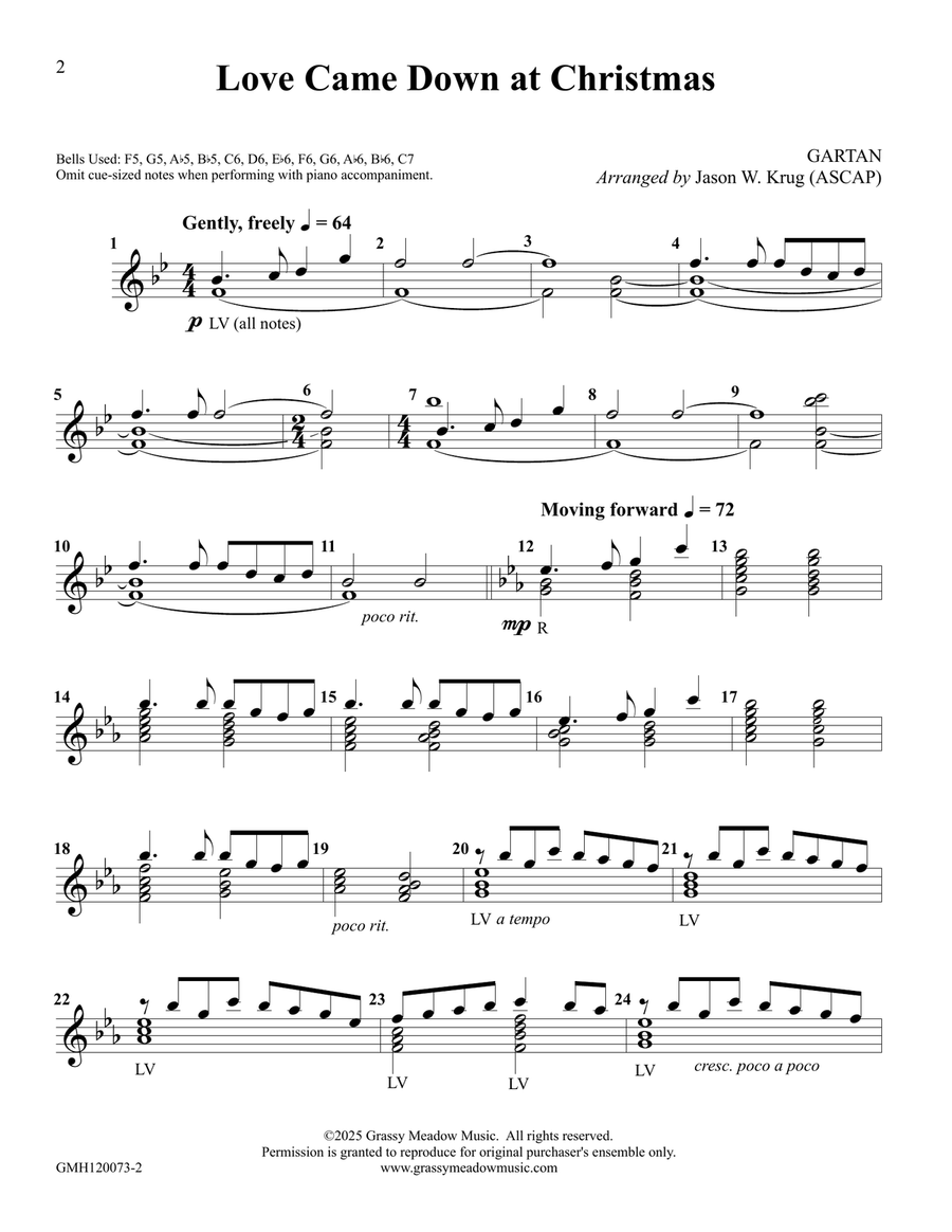 Love Came Down at Christmas for 12 handbells Handbell Choir scores gallery preview page 2