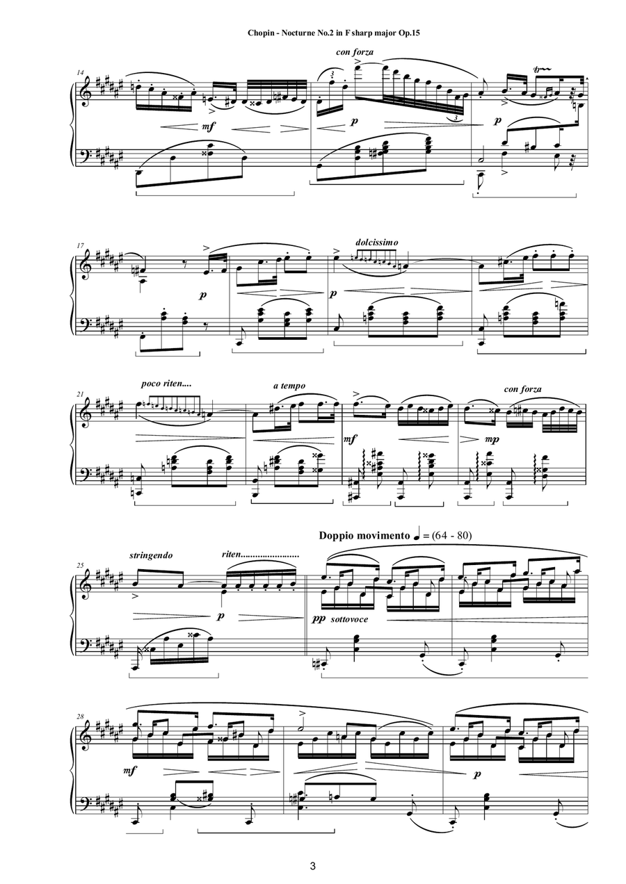 Chopin - Nocturne No.2 in F sharp major Op.15 for Piano Piano Solo scores gallery preview page 3