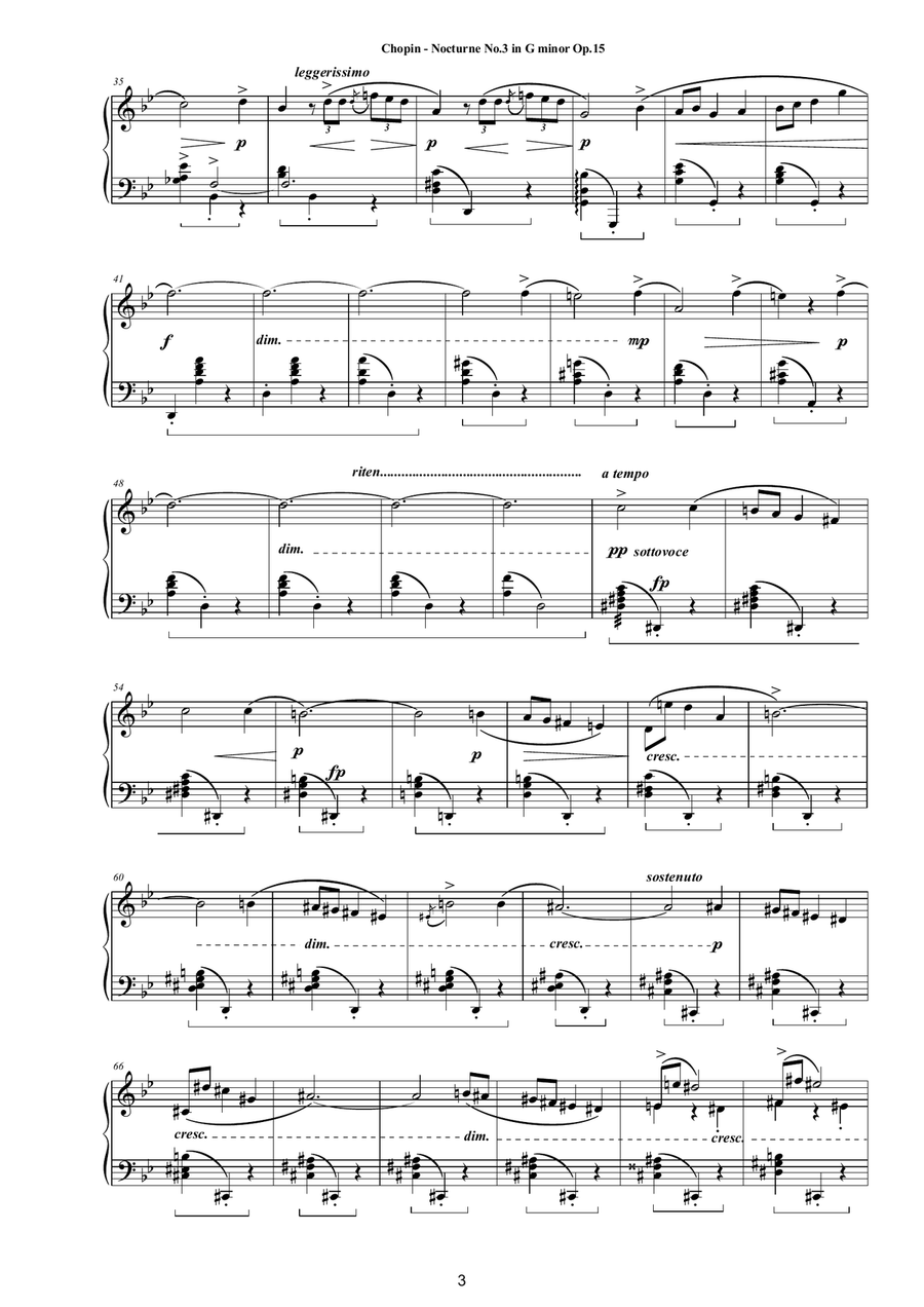 Chopin - Nocturne No.3 in G minor Op.15 for Piano Piano Solo scores gallery preview page 3