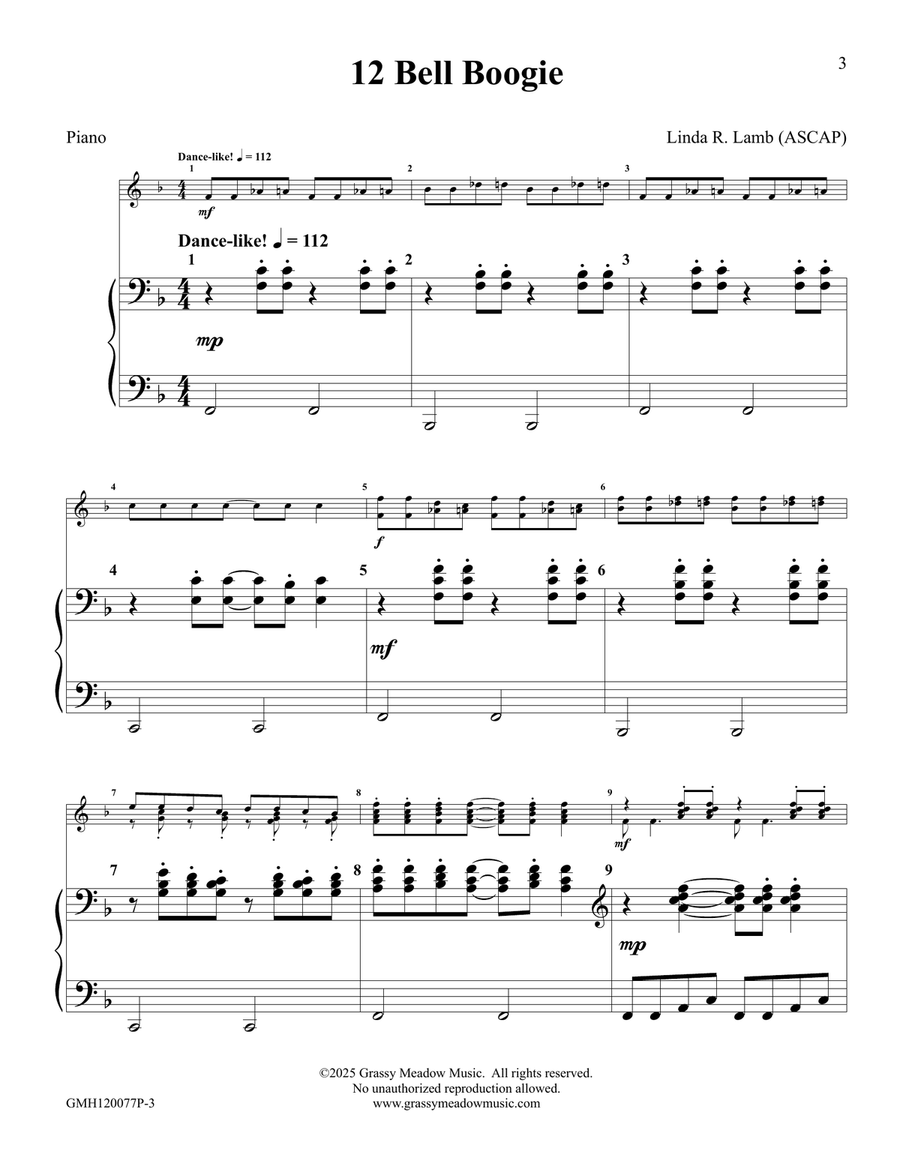 12 Bell Boogie - piano accompaniment to 12 bell version Handbell Choir scores gallery preview page 3