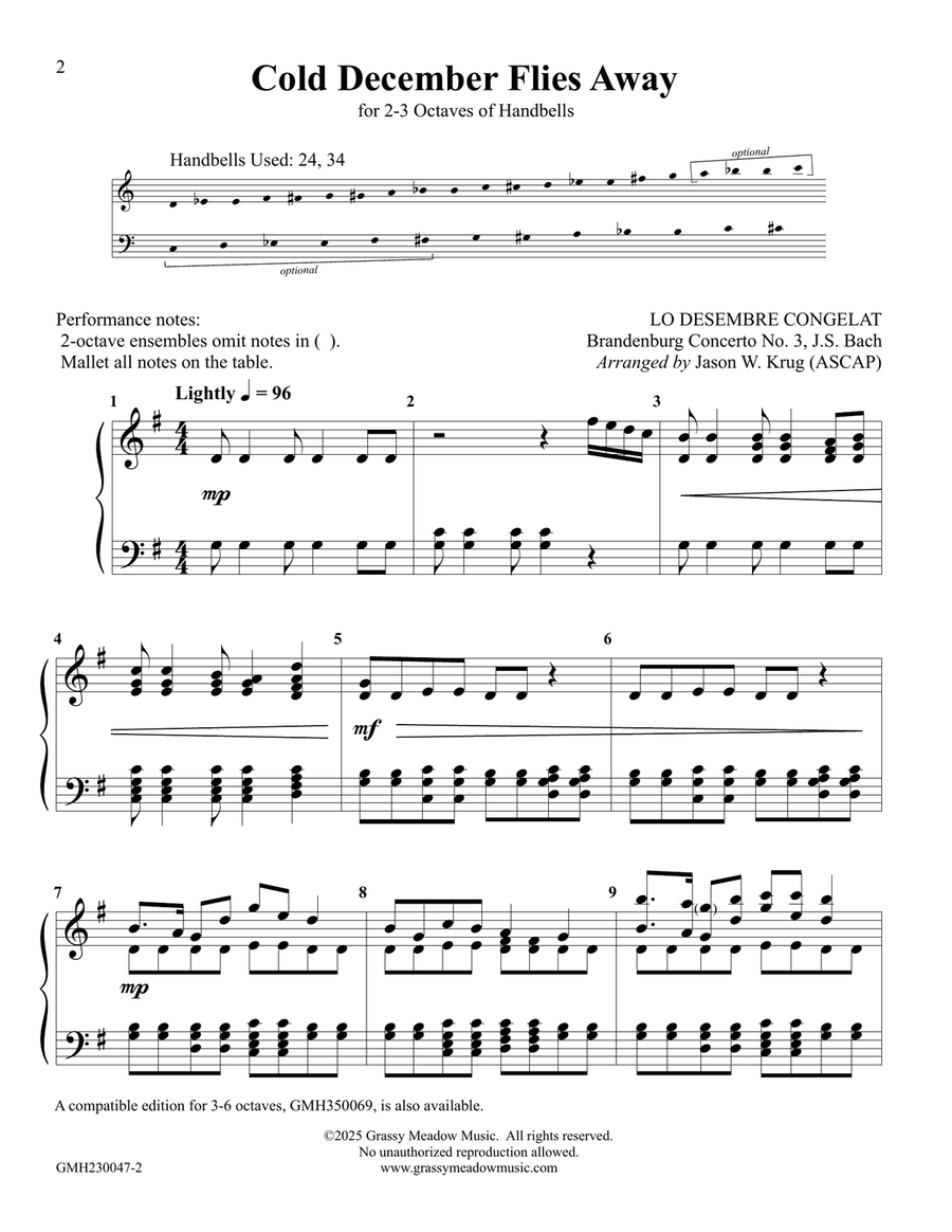 Cold December Flies Away (for 2-3 octave handbell ensemble) (site license) 3-Octaves scores gallery preview page 2