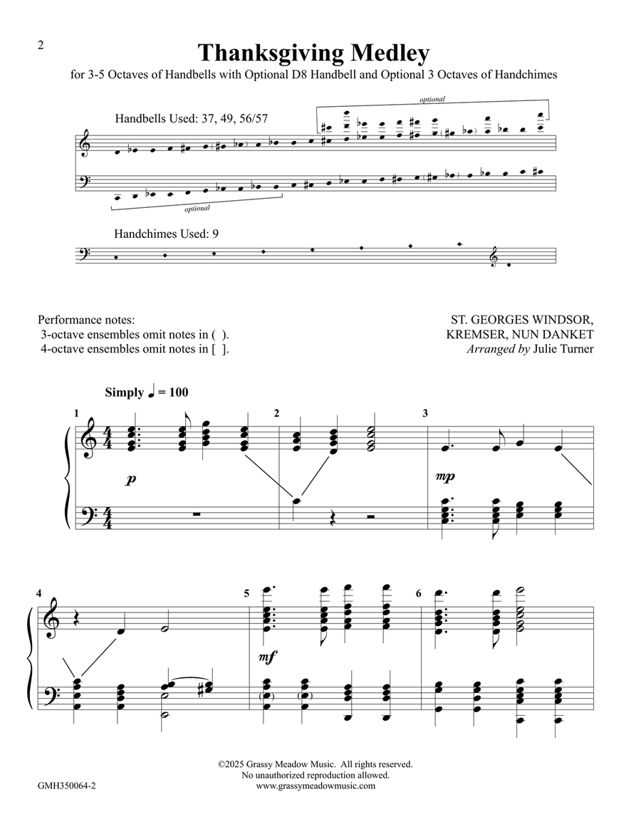 Thanksgiving Medley (for 3-5 octave handbell ensemble) (site license) 5-Octaves scores gallery preview page 2