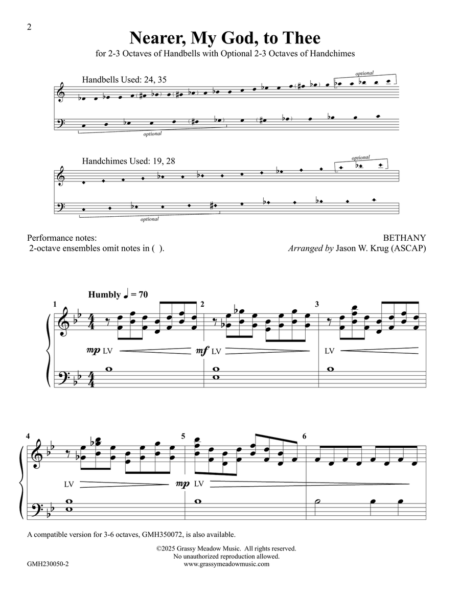 Nearer, My God, to Thee (for 2-3 octave handbell ensemble) (site license) 3-Octaves scores gallery preview page 2