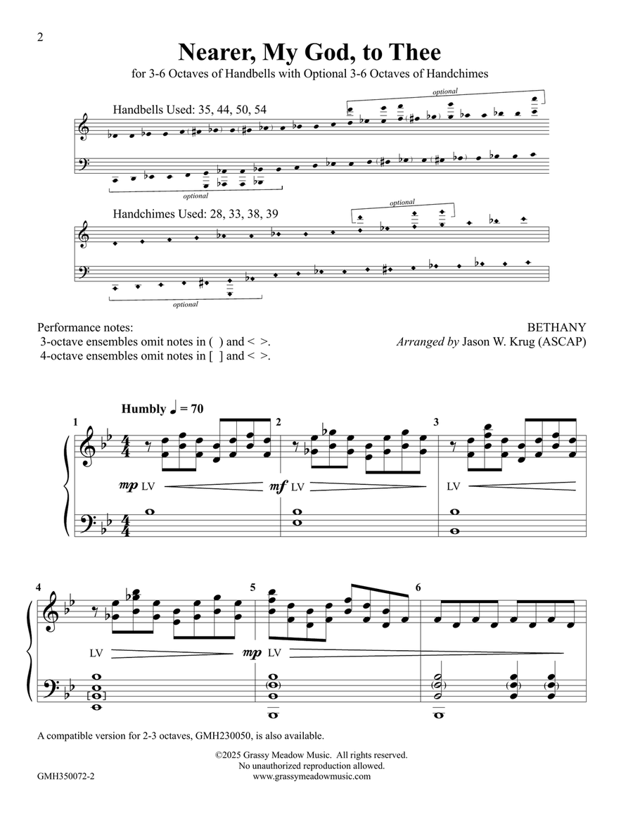 Nearer, My God, to Thee (for 3-6 octave handbell ensemble) (site license) 5-Octaves scores gallery preview page 2