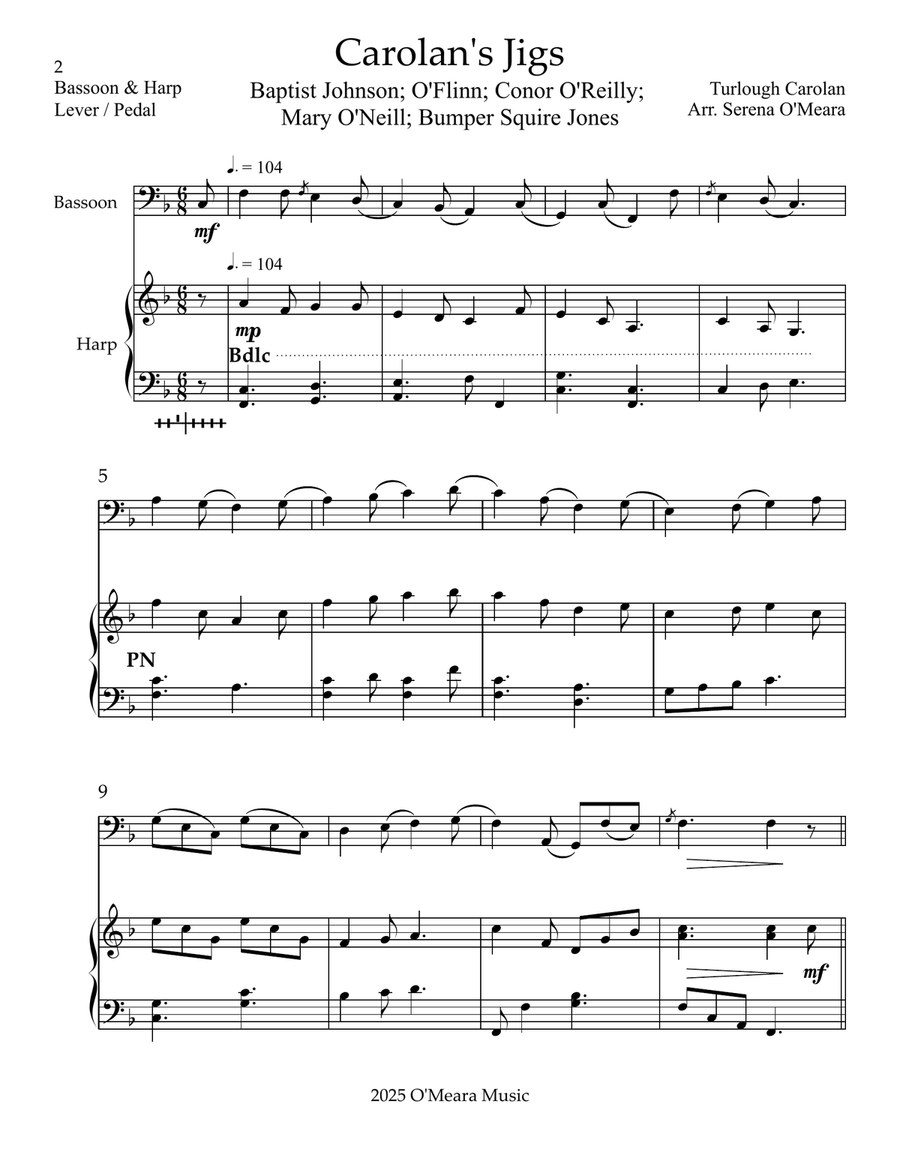 Carolan’s Jigs, Duet for Bassoon & Harp Bassoon scores gallery preview page 2