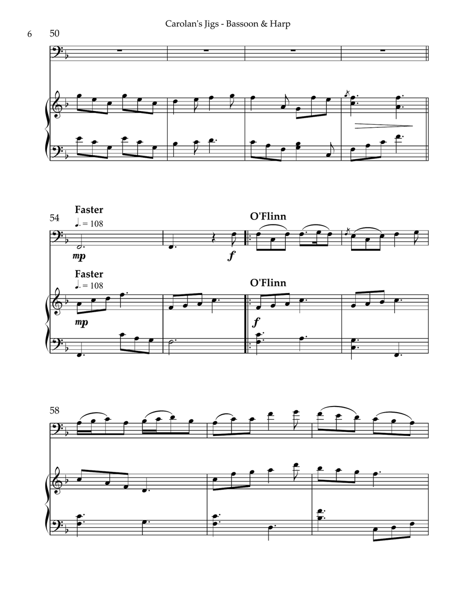 Carolan’s Jigs, Duet for Bassoon & Harp Bassoon scores gallery preview page 6