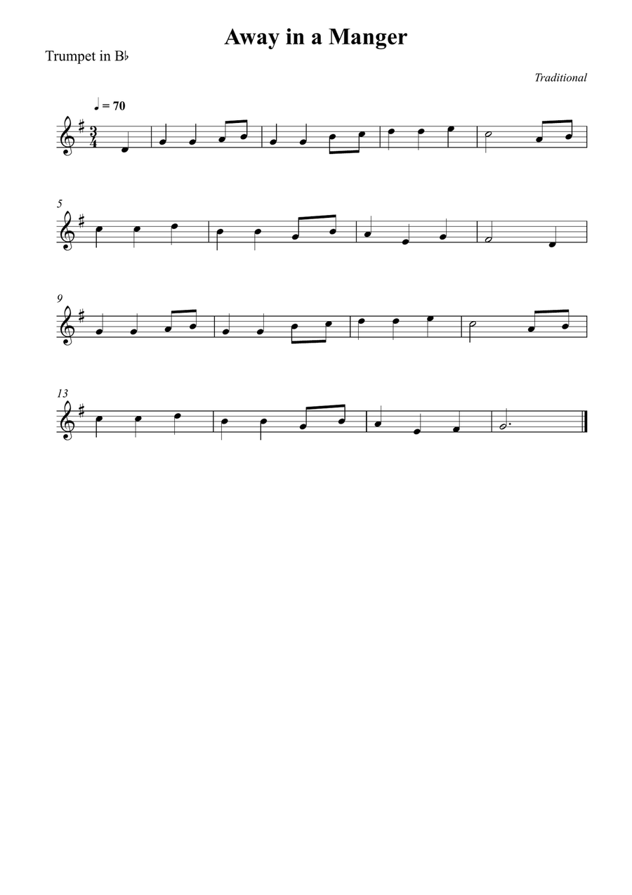 Away in a Manger B-Flat Trumpet scores gallery preview page 1