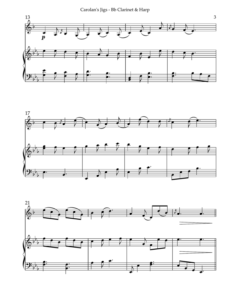 Carolan’s Jigs, Duet for Bb Clarinet & Harp B-Flat Clarinet scores gallery preview page 3