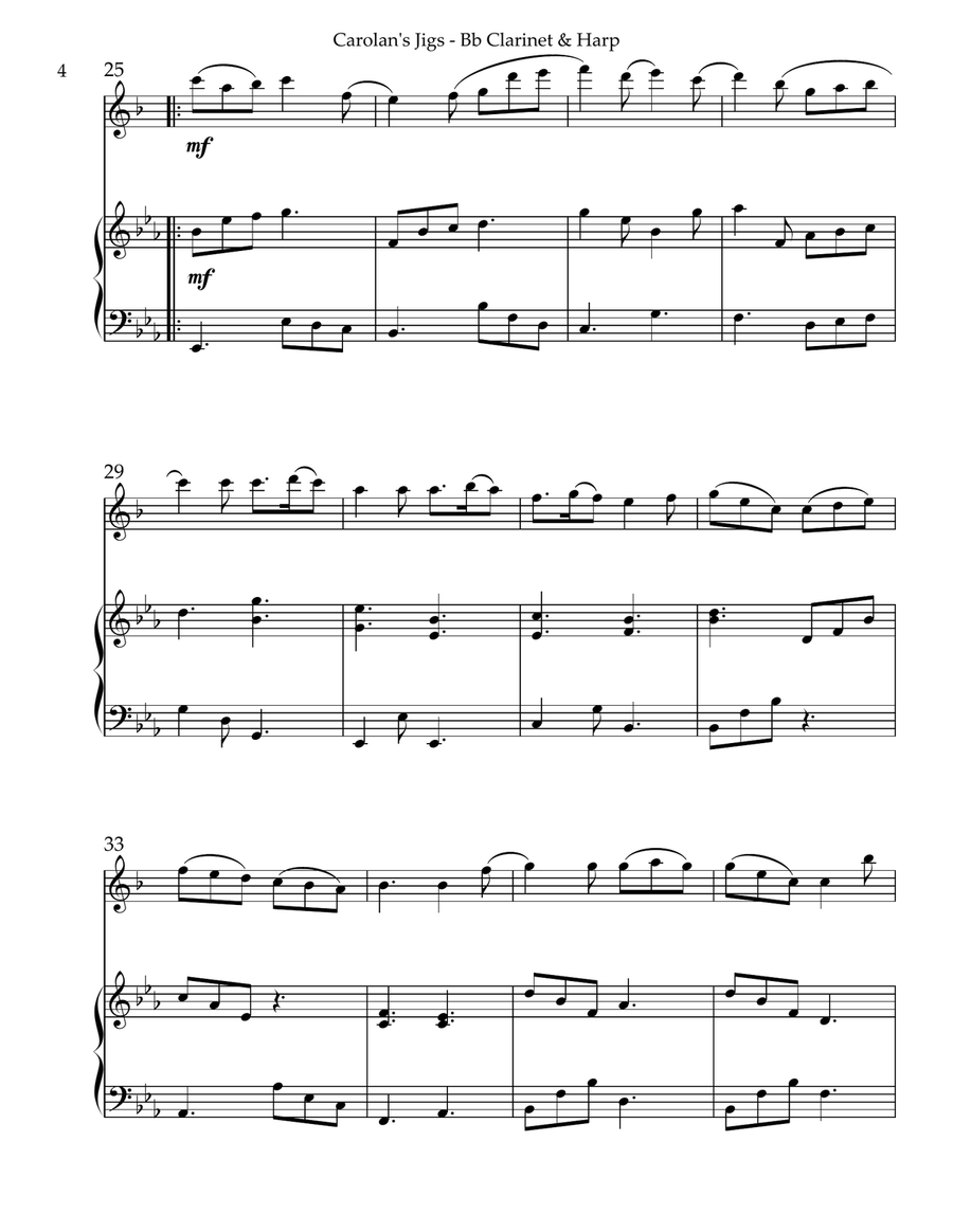 Carolan’s Jigs, Duet for Bb Clarinet & Harp B-Flat Clarinet scores gallery preview page 4