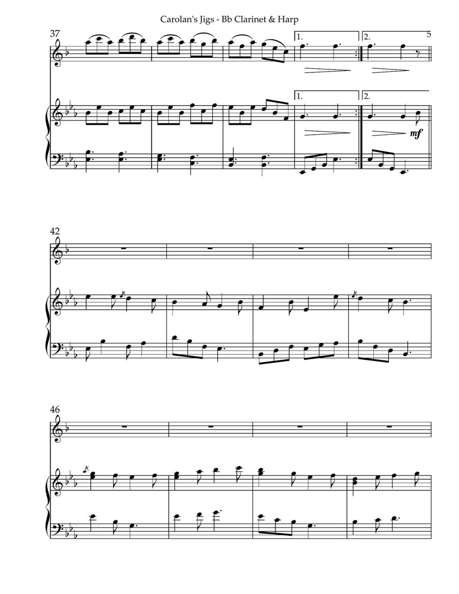 Carolan’s Jigs, Duet for Bb Clarinet & Harp B-Flat Clarinet scores gallery preview page 5