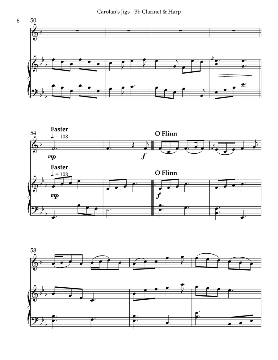 Carolan’s Jigs, Duet for Bb Clarinet & Harp B-Flat Clarinet scores gallery preview page 6