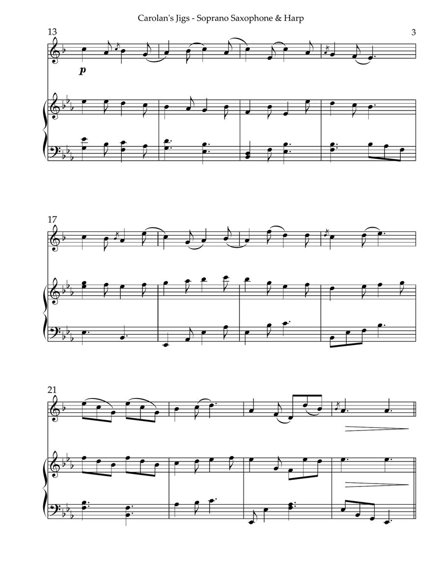 Carolan’s Jigs, Duet for Bb Soprano Saxophone & Harp Soprano Saxophone scores gallery preview page 3