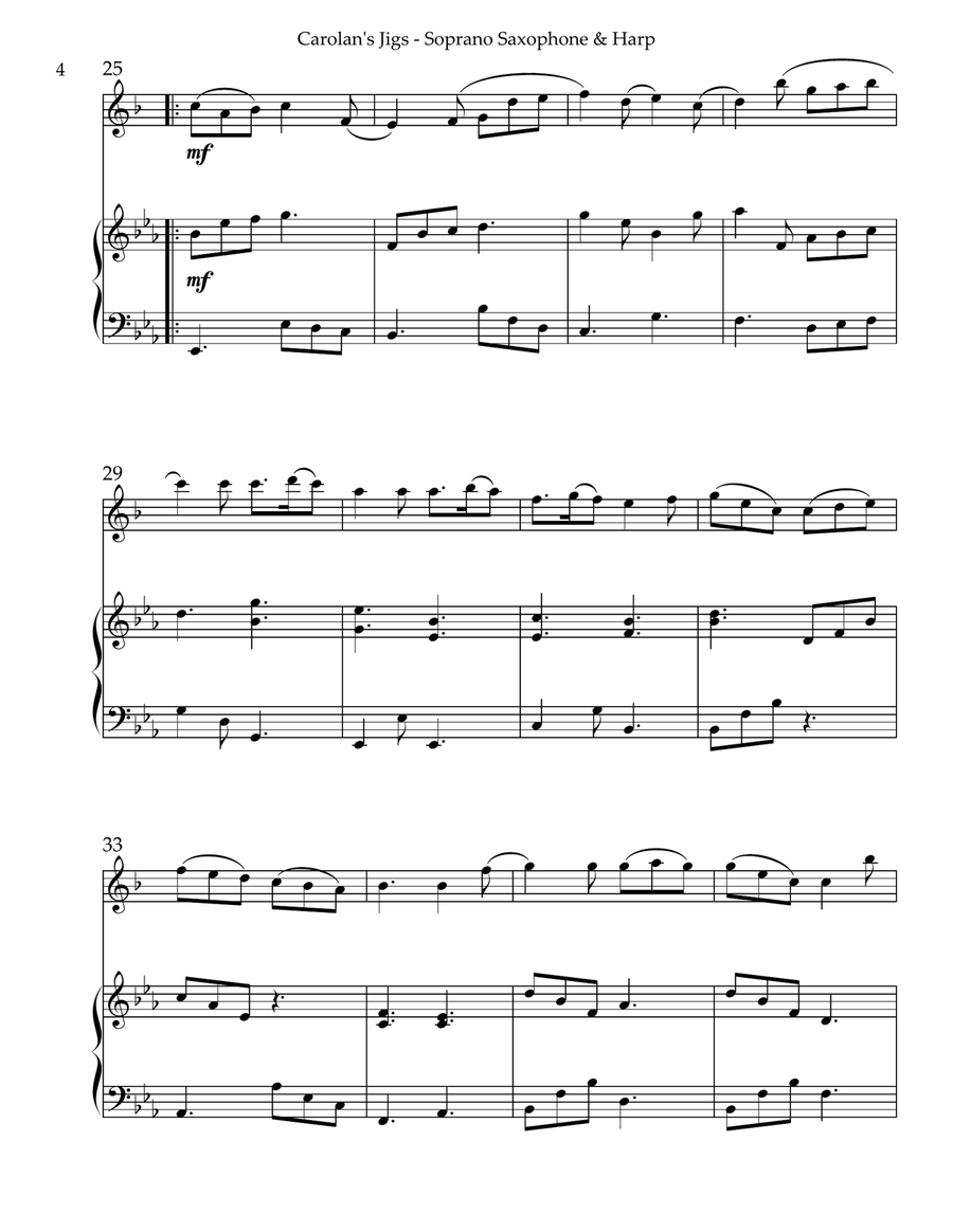 Carolan’s Jigs, Duet for Bb Soprano Saxophone & Harp Soprano Saxophone scores gallery preview page 4