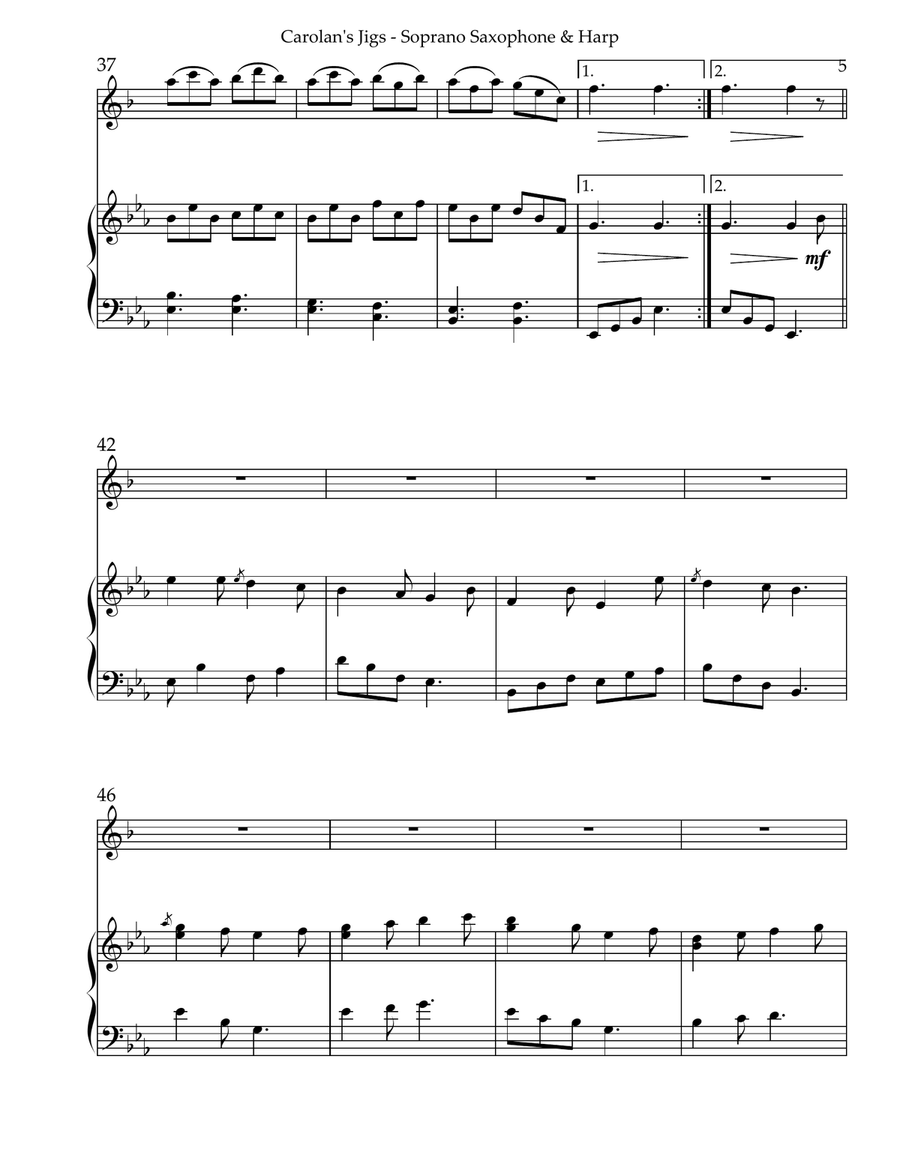 Carolan’s Jigs, Duet for Bb Soprano Saxophone & Harp Soprano Saxophone scores gallery preview page 5