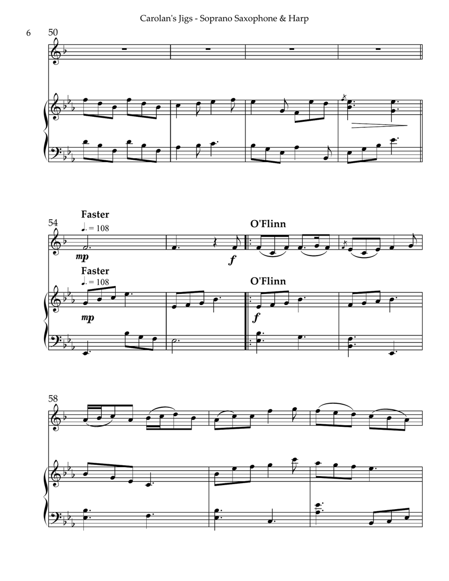 Carolan’s Jigs, Duet for Bb Soprano Saxophone & Harp Soprano Saxophone scores gallery preview page 6