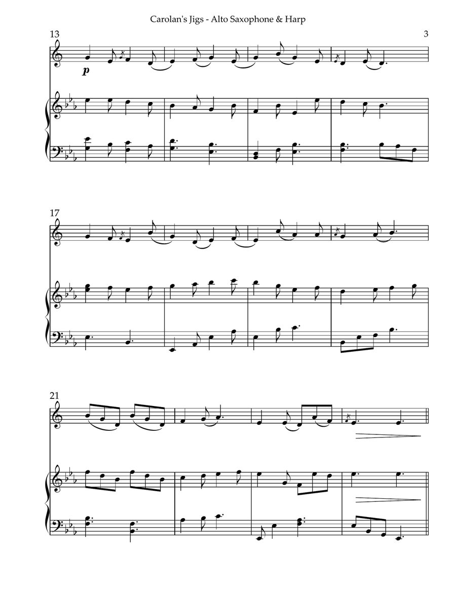 Carolan’s Jigs, Duet for Eb Alto Saxophone & Harp Alto Saxophone scores gallery preview page 3