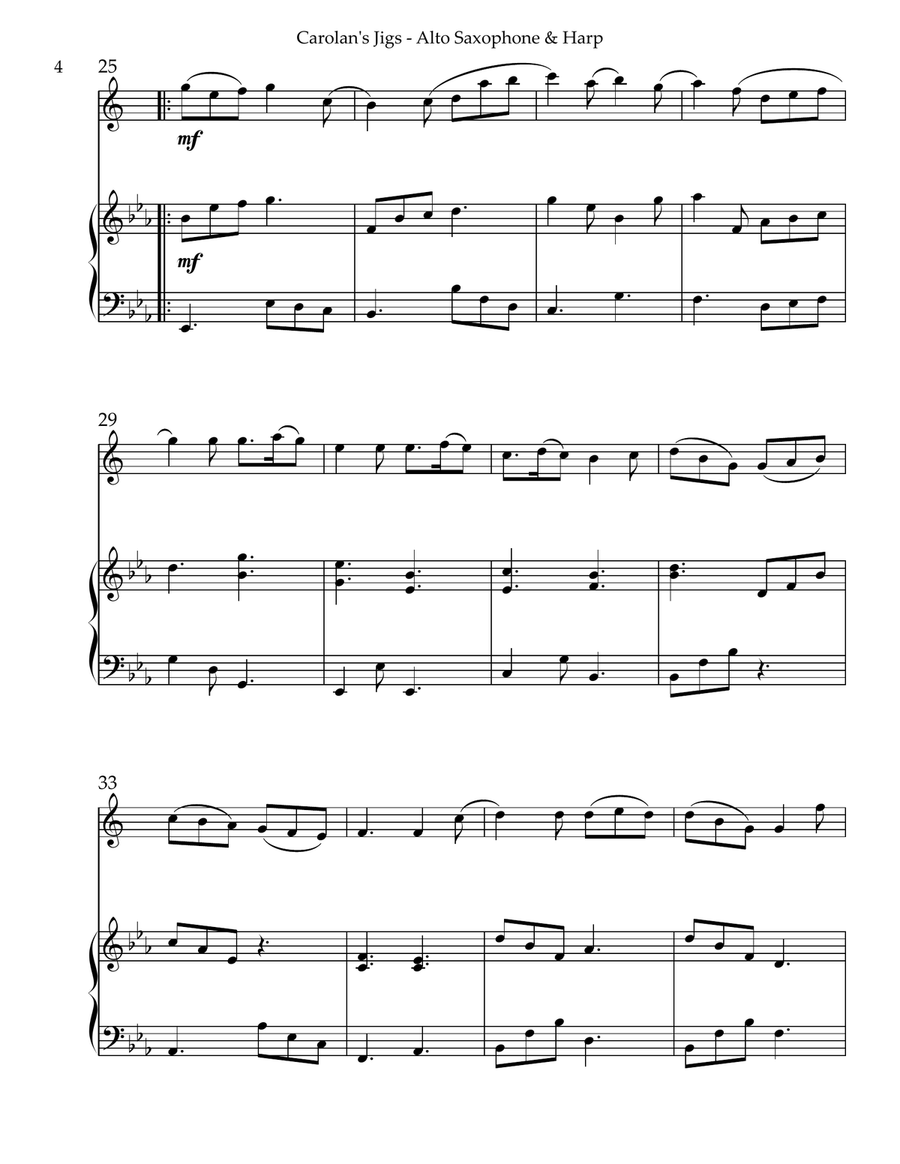 Carolan’s Jigs, Duet for Eb Alto Saxophone & Harp Alto Saxophone scores gallery preview page 4