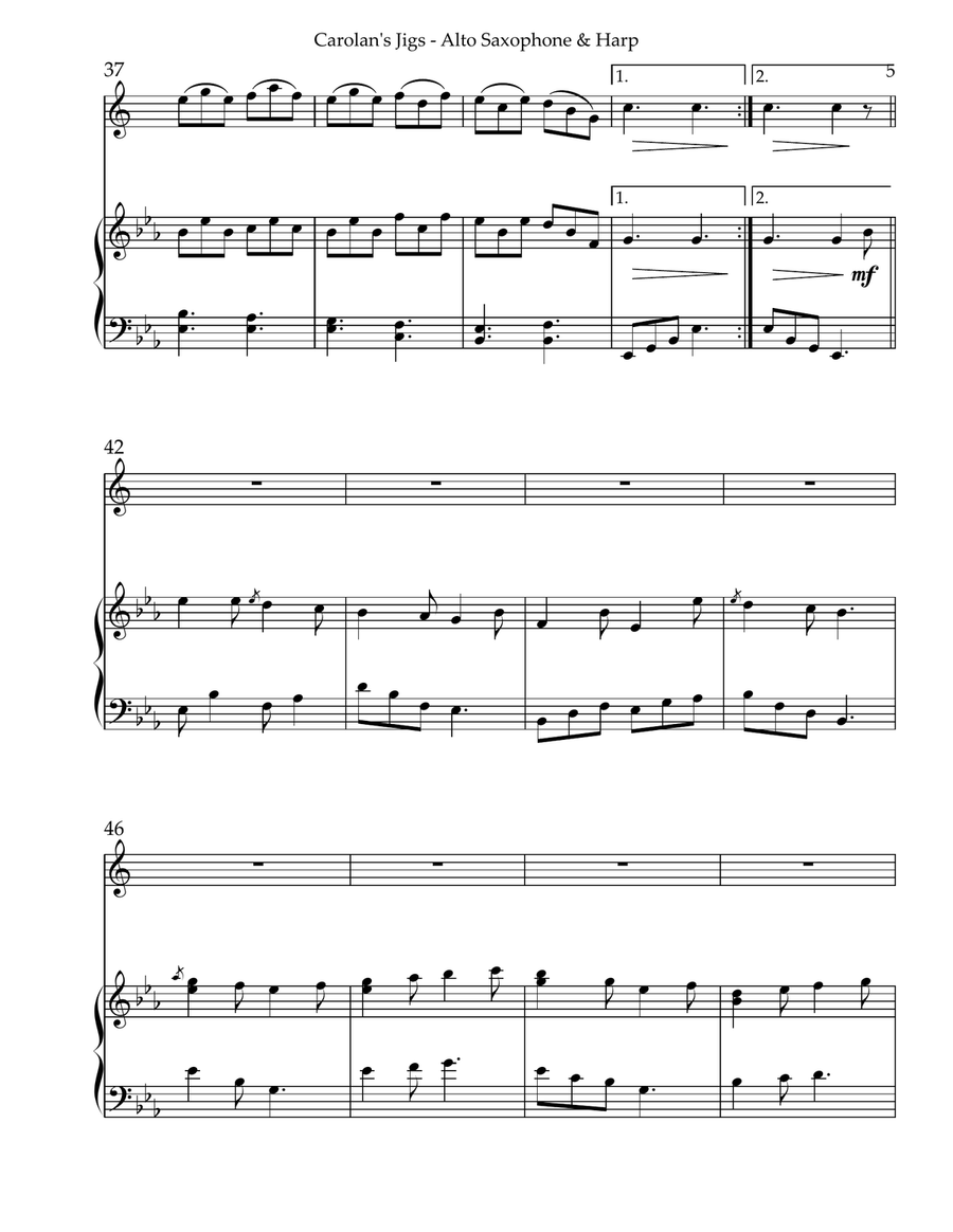 Carolan’s Jigs, Duet for Eb Alto Saxophone & Harp Alto Saxophone scores gallery preview page 5