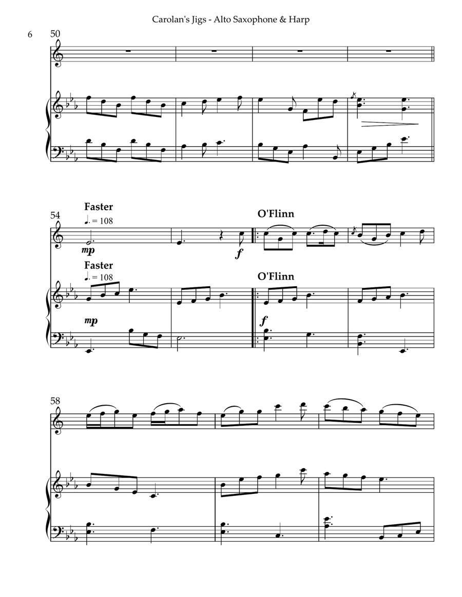 Carolan’s Jigs, Duet for Eb Alto Saxophone & Harp Alto Saxophone scores gallery preview page 6