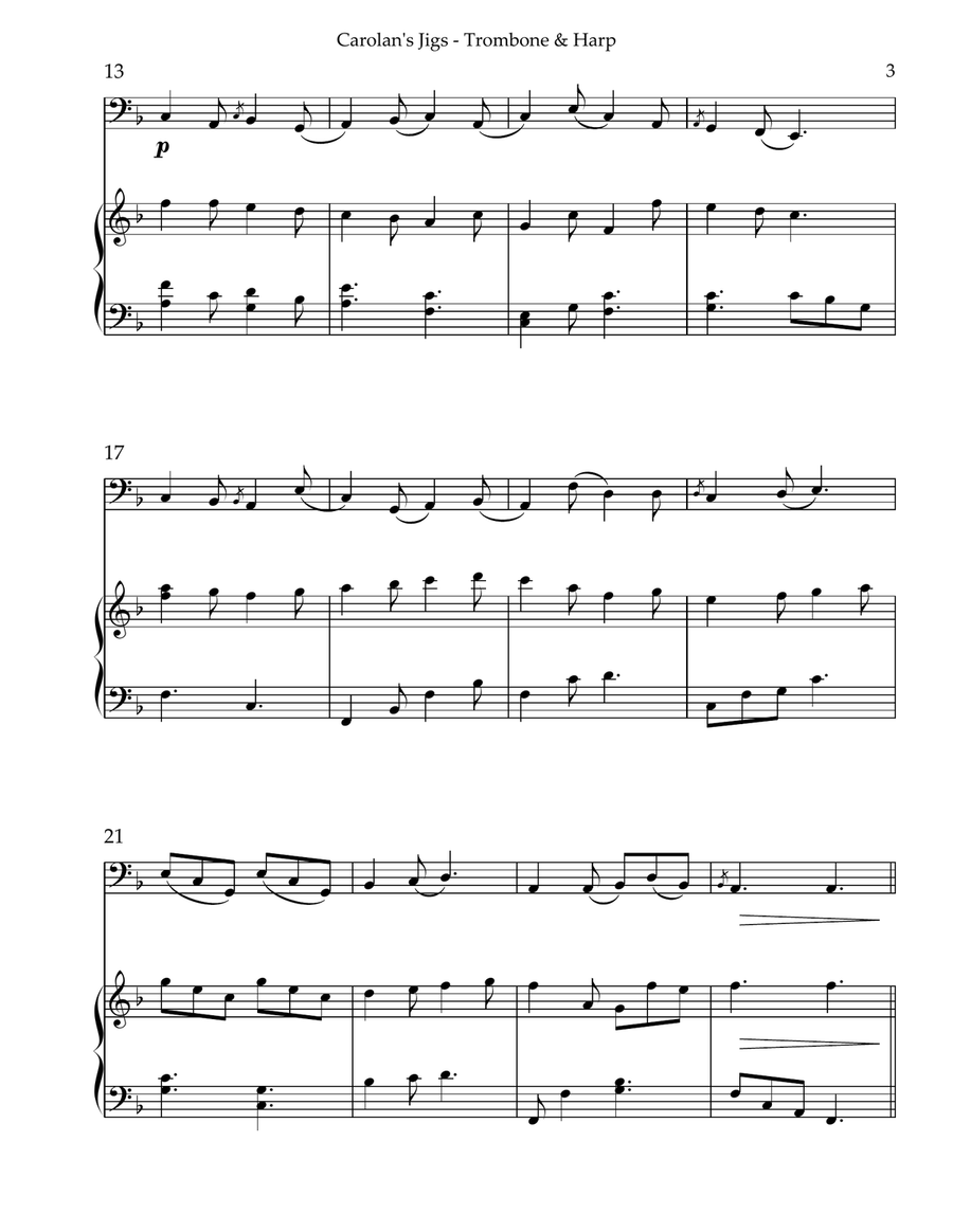 Carolan’s Jigs, Duet for Trombone & Harp Trombone Duet scores gallery preview page 3