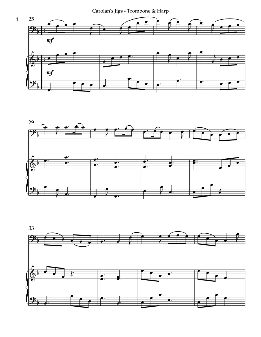 Carolan’s Jigs, Duet for Trombone & Harp Trombone Duet scores gallery preview page 4