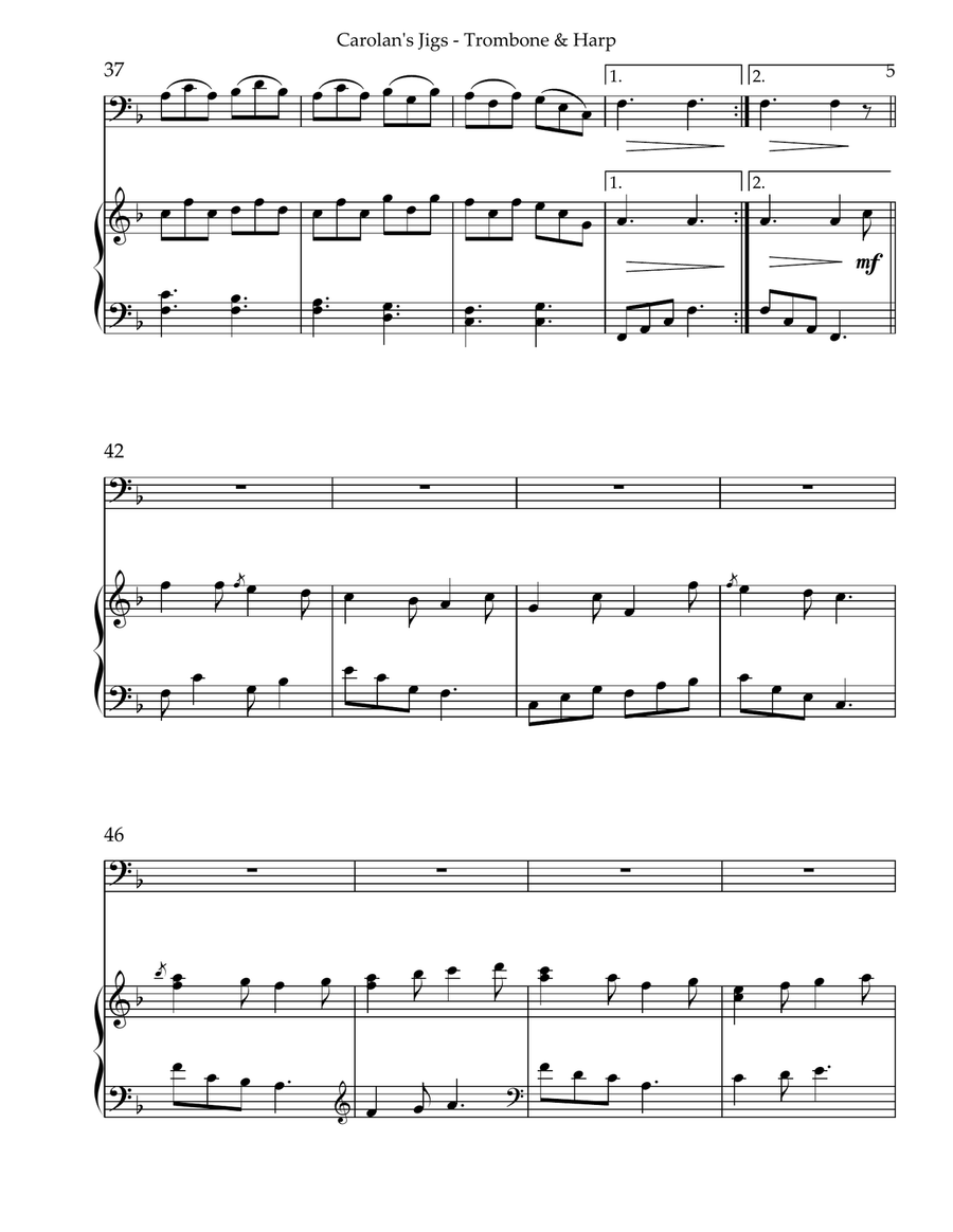 Carolan’s Jigs, Duet for Trombone & Harp Trombone Duet scores gallery preview page 5