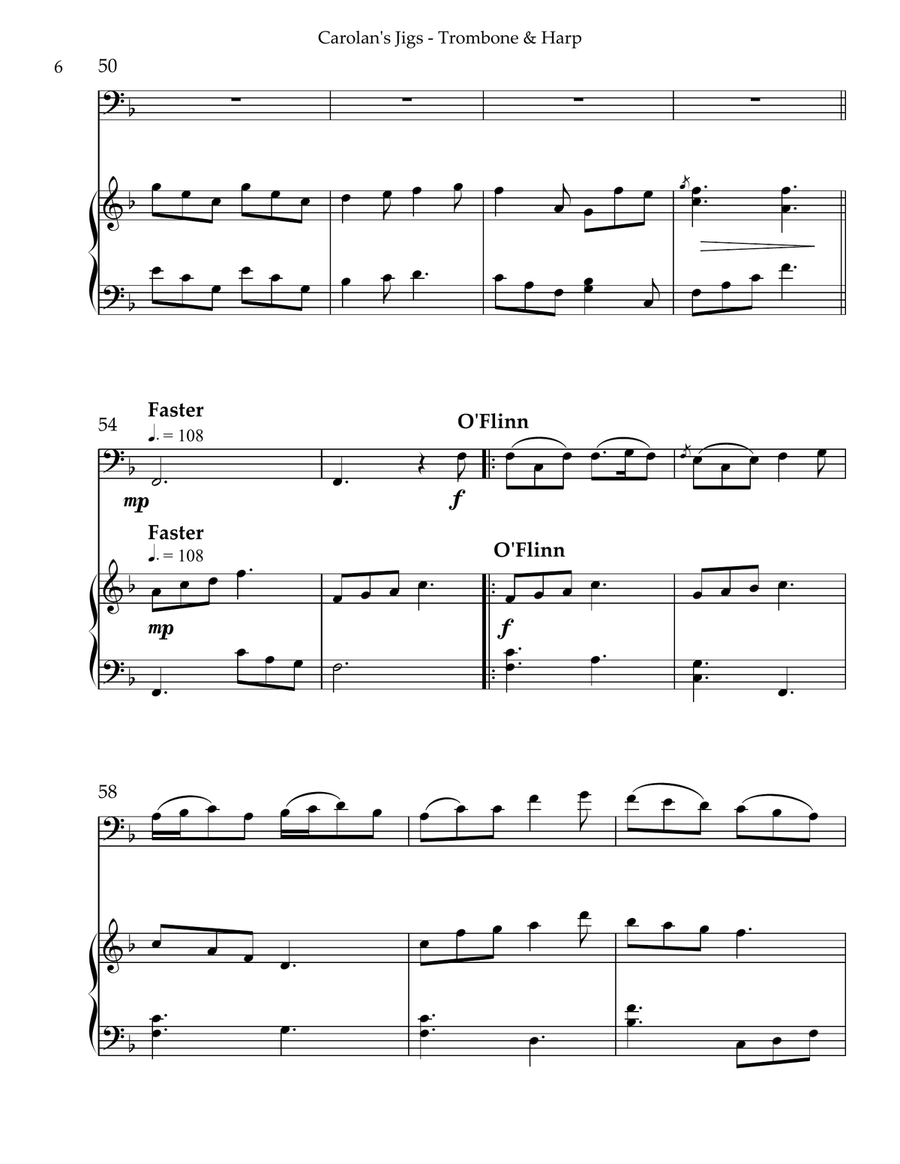 Carolan’s Jigs, Duet for Trombone & Harp Trombone Duet scores gallery preview page 6