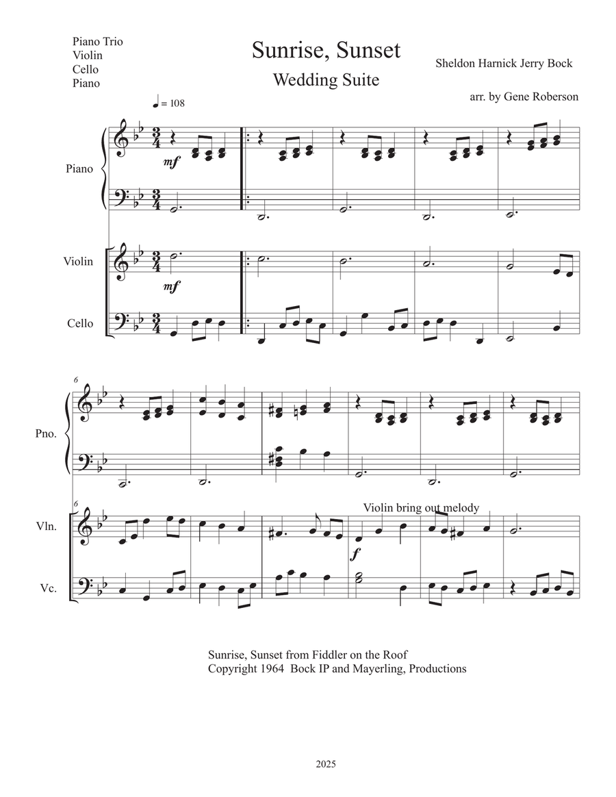 Sunrise, Sunset Sunrise, Sunset Piano Trio scores gallery preview page 2