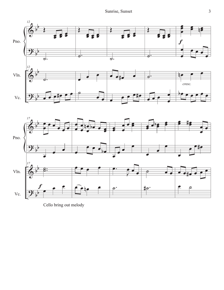 Sunrise, Sunset Sunrise, Sunset Piano Trio scores gallery preview page 3