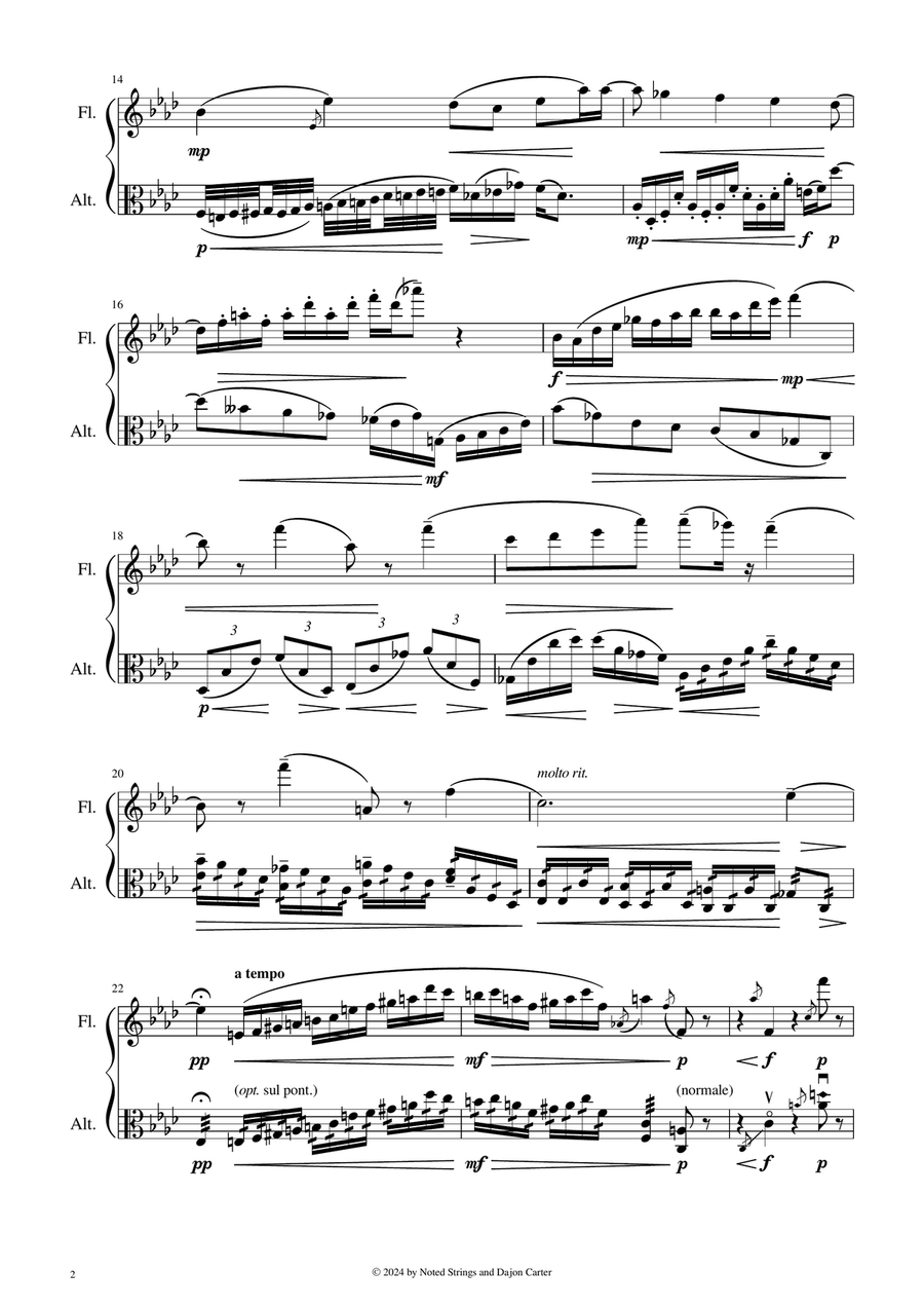 Deux Morceaux pour Flûte (ou Violon) et Alto (Two Pieces for Flute [or Violin] and Viola) Chamber Music scores gallery preview page 2