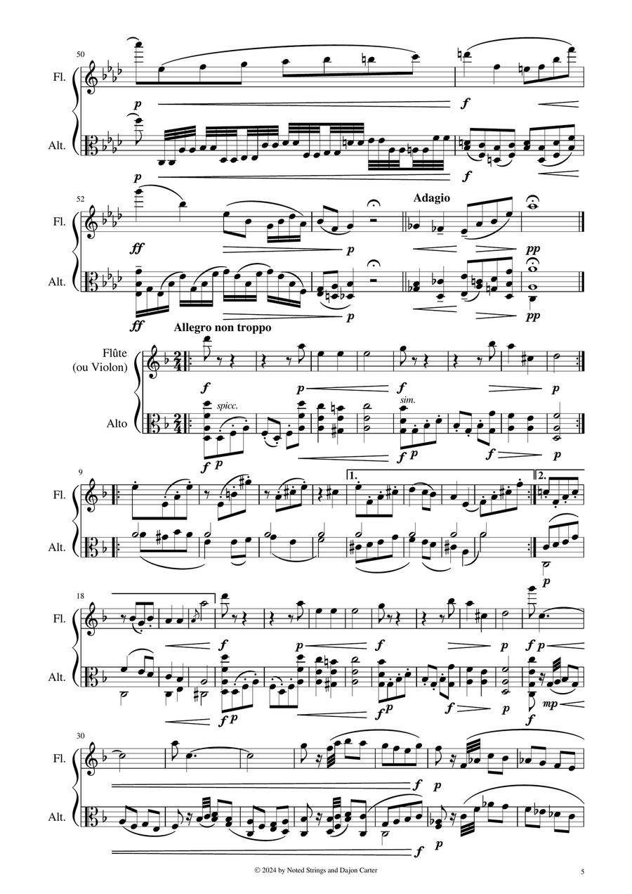 Deux Morceaux pour Flûte (ou Violon) et Alto (Two Pieces for Flute [or Violin] and Viola) Chamber Music scores gallery preview page 5