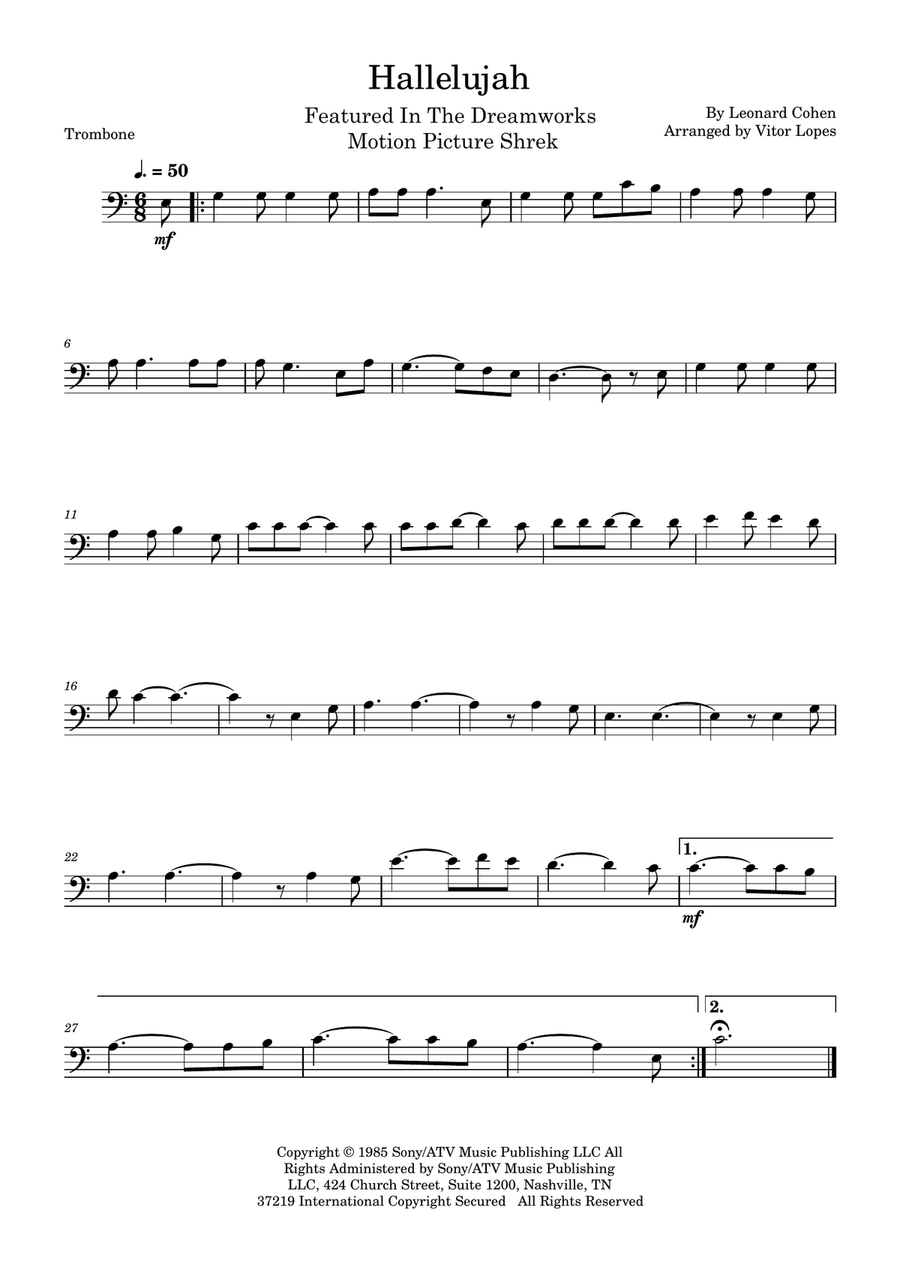 Hallelujah Hallelujah Trombone Solo scores gallery preview page 1